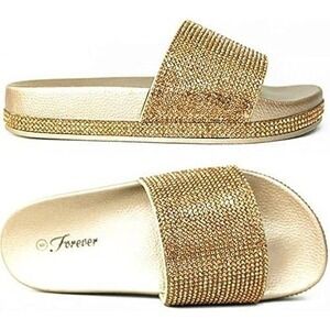 Forever Link Viste-07 Rhinestone Slide Sandals Gold – Size 9 – New With Tags